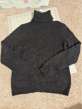 Chaps Women’s Medium Charcoal Black Speckled Wool Blend Turtleneck Sweater